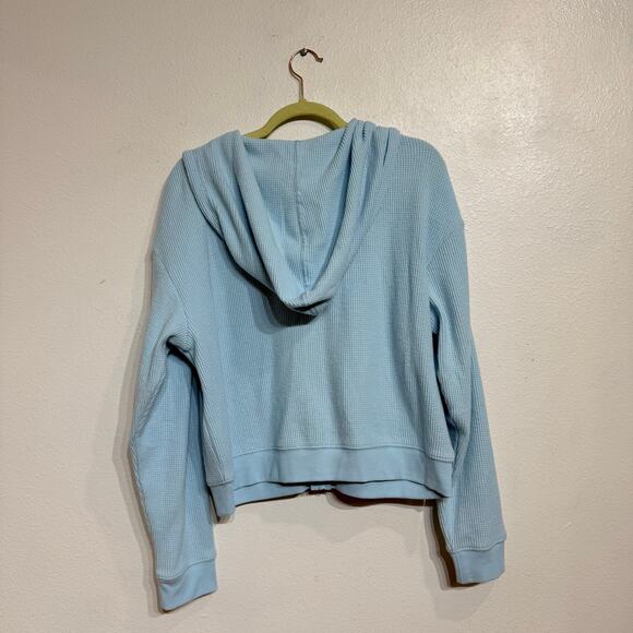 Auden Baby Blue Waffle Knit Front Zip Hooded Sweater Sz M - Picture 9 of 12